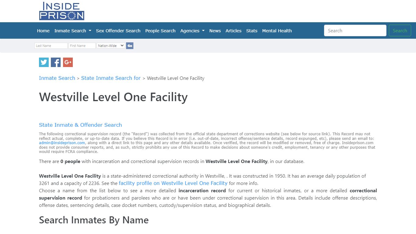 Inmates & Offenders in Westville Level One Facility,